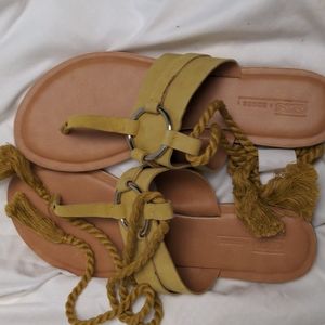 ASOS NWOT Mustard Ankle Tie Sandals Size 11W ( Wide Width )